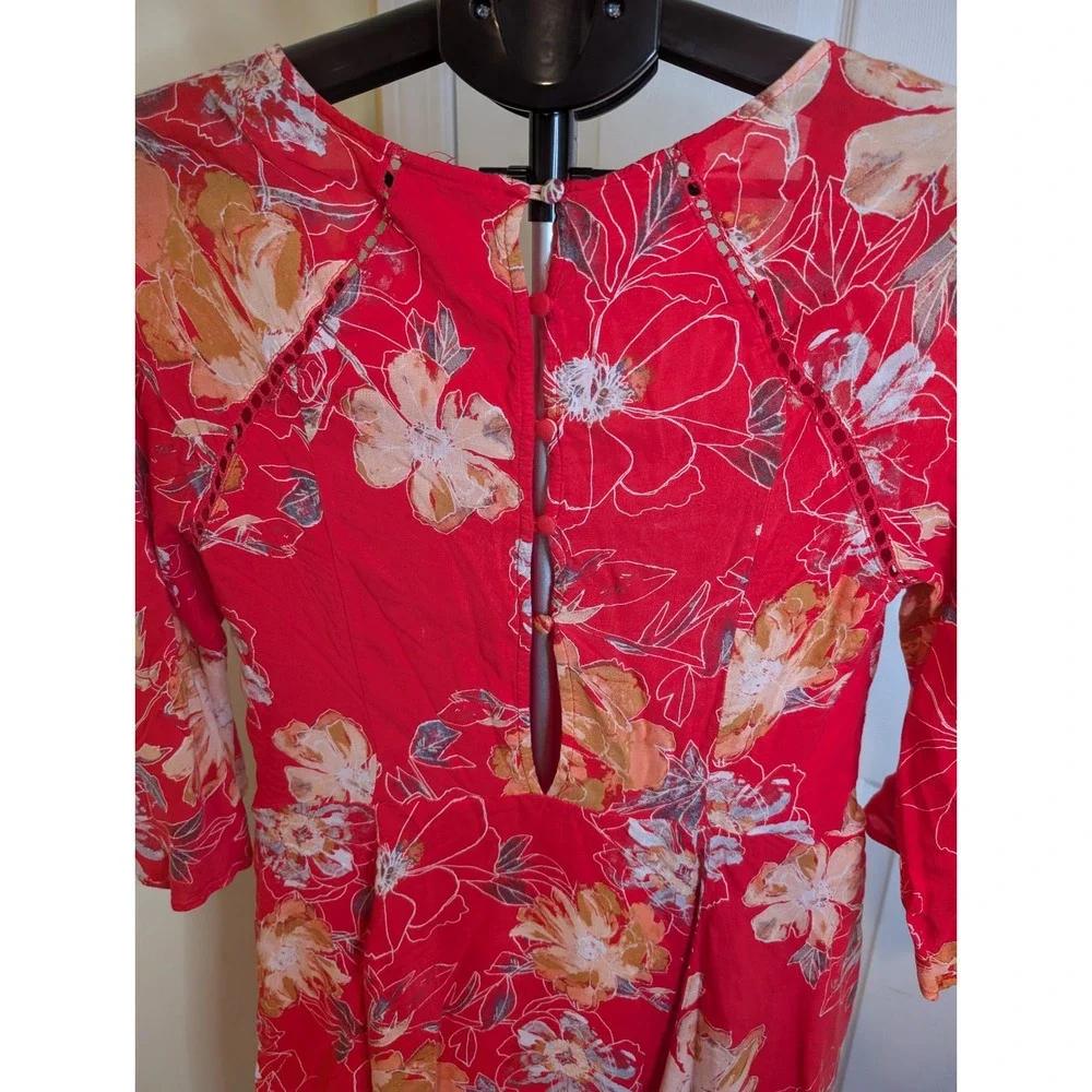 Free People All Eyes On You Dress Womens 2 Floral V-Neck Bell Sleeve Pockets